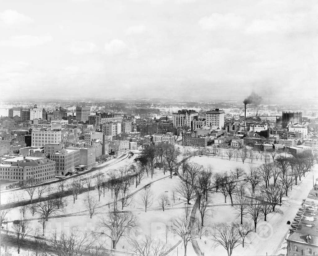 Historic Black & White Photo - Harftford, Connecticut - Winter on Bushnell Park, Hartford, c1916 -