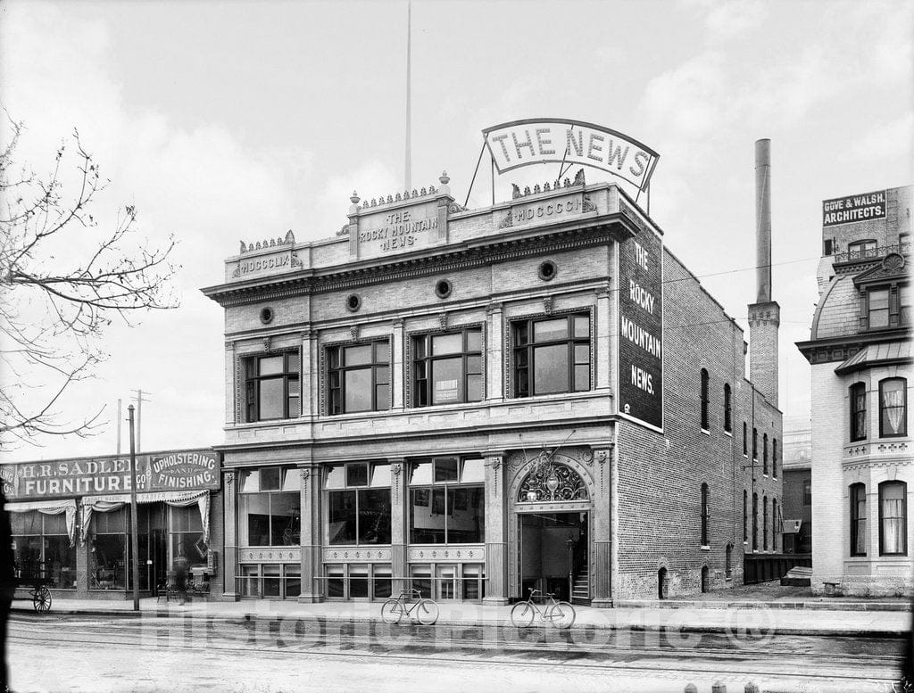 Denver Historic Black & White Photo, Outside the Rocky Mountain News, Welton Street, c1907 -