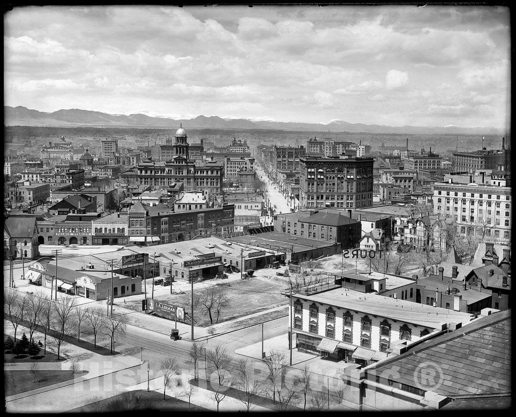 Denver Historic Black & White Photo, A View of Denver from the State Capitol, c1911 -