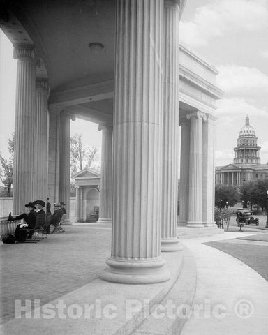 Historic Black & White Photo - Denver, Colorado - In the Shade of the Colonnade, c1919 -