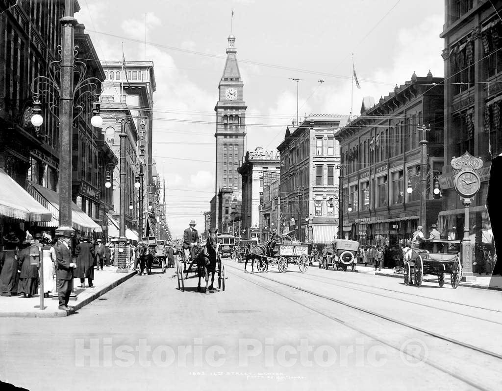 Historic Black & White Photo - Denver, Colorado - The D&F Tower Rising Over 16th Street, c1913 -