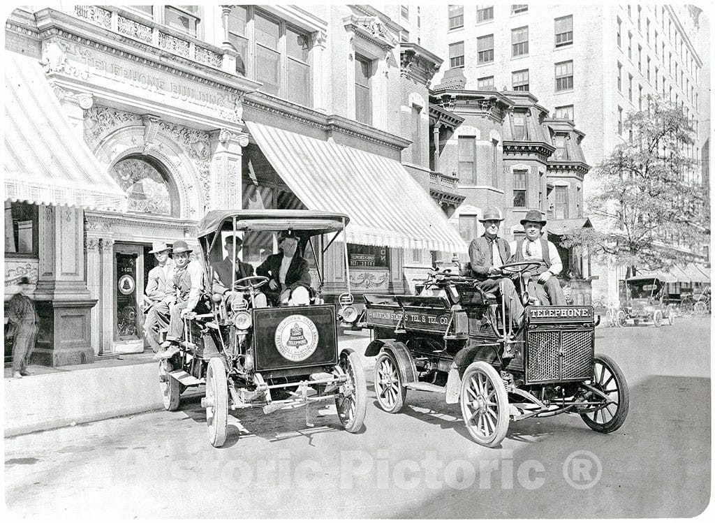 Historic Black & White Photo - Denver, Colorado - Mountain States Telephone Trucks, c1915 -