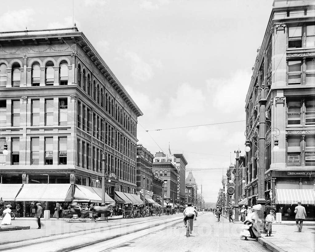 Historic Black & White Photo - Denver, Colorado - Commerce Lining 16th Street, c1908 -