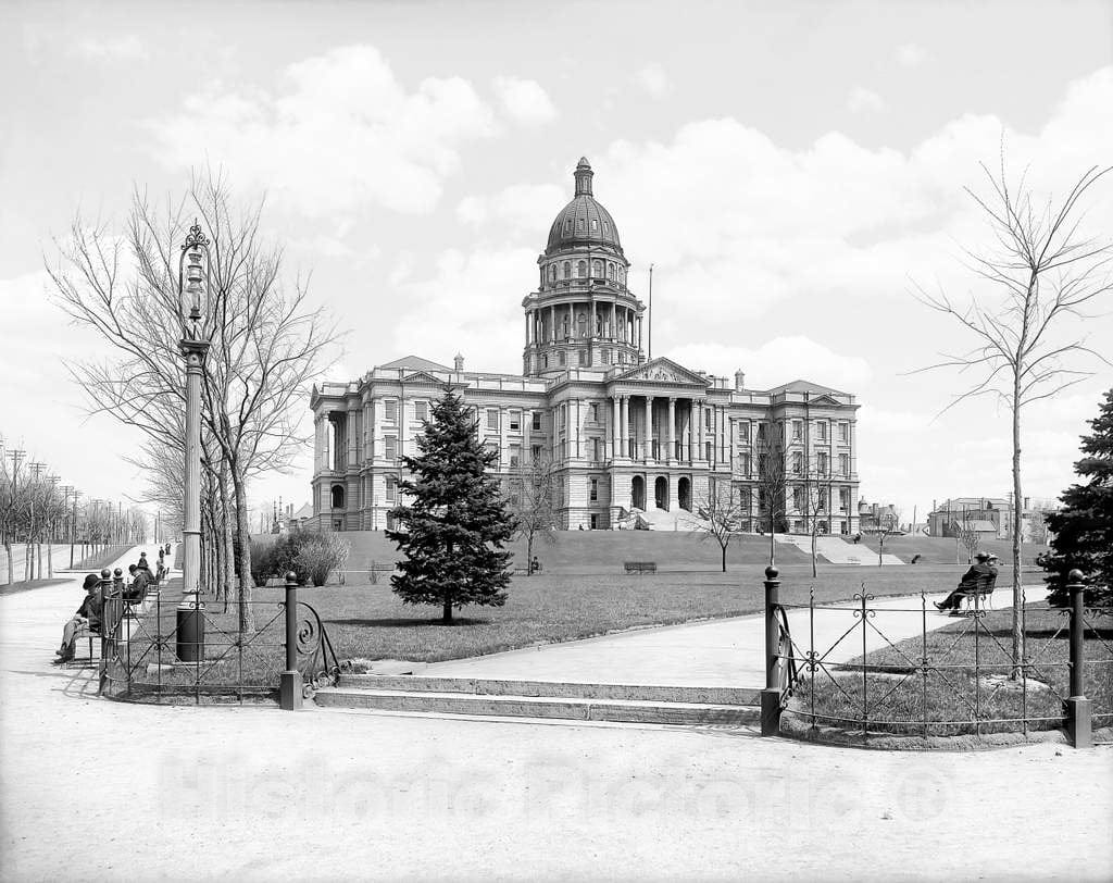 Historic Black & White Photo - Denver, Colorado - Outside the Colorado State Capitol, c1905 -