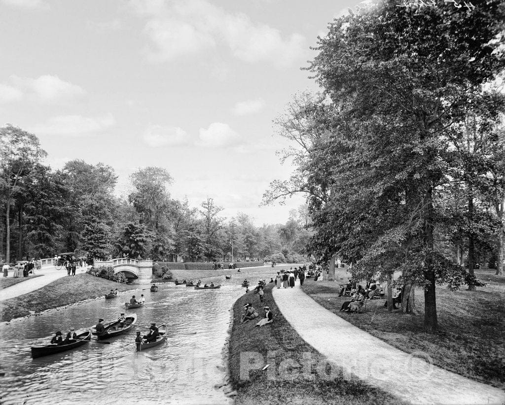 Detroit Historic Black & White Photo, Belle Isle Park, c1900 -