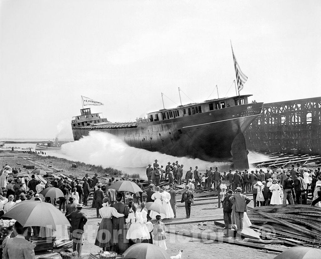 Detroit Historic Black & White Photo, S.S. W.E. Fitzgerald Launch, c1906 -