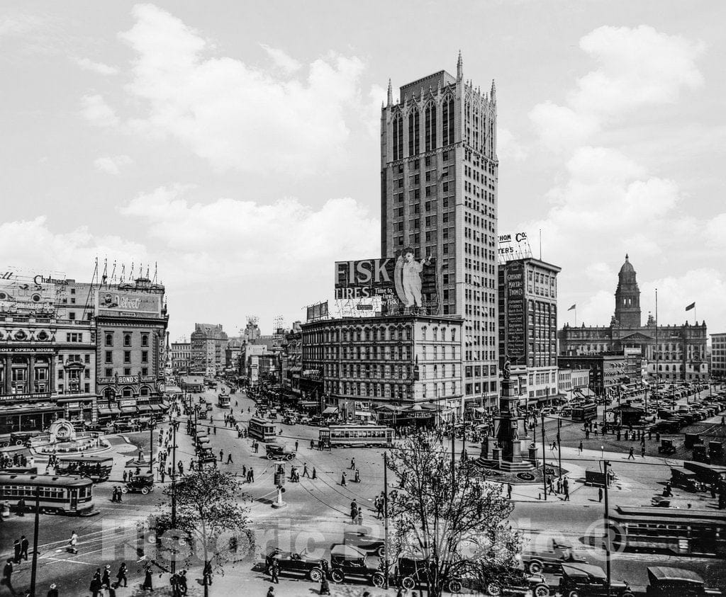 Detroit Historic Black & White Photo, Campus Martius, c1920 -