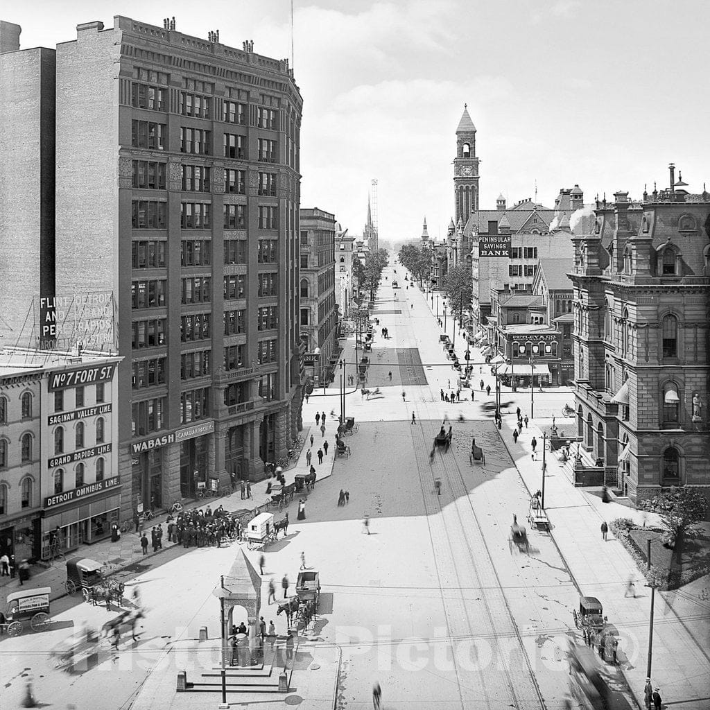 Detroit Historic Black & White Photo, West Fort Street, c1890 -