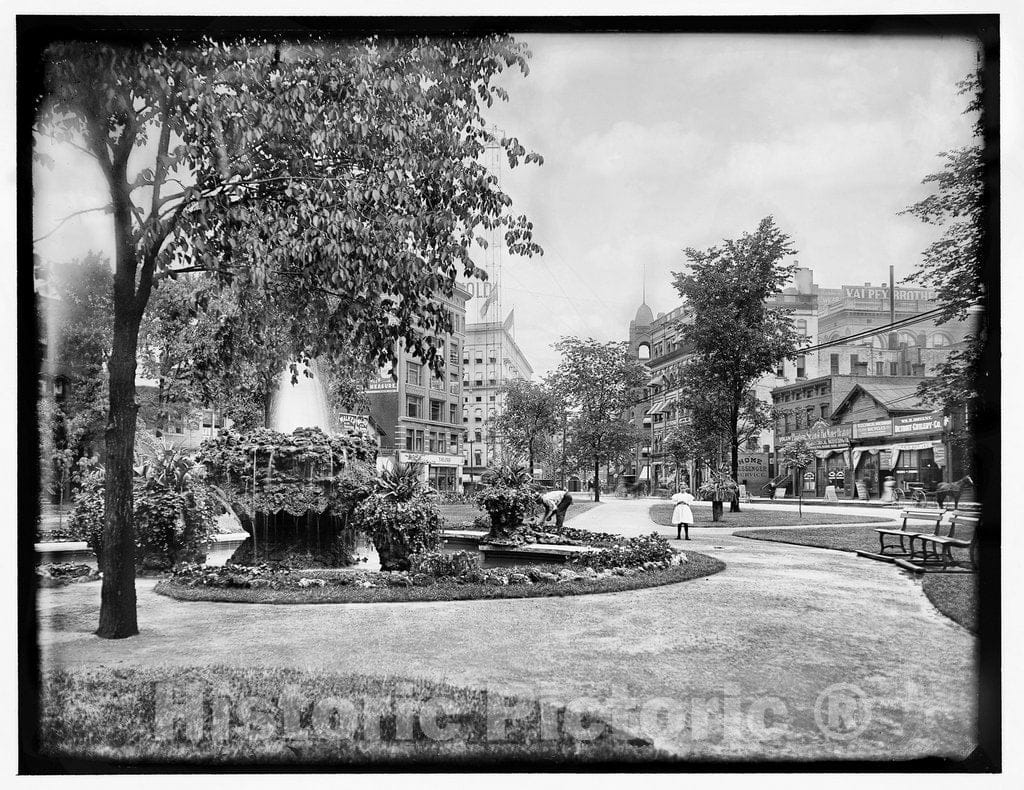 Detroit Historic Black & White Photo, Gardening in Capitol Square, c1890 -