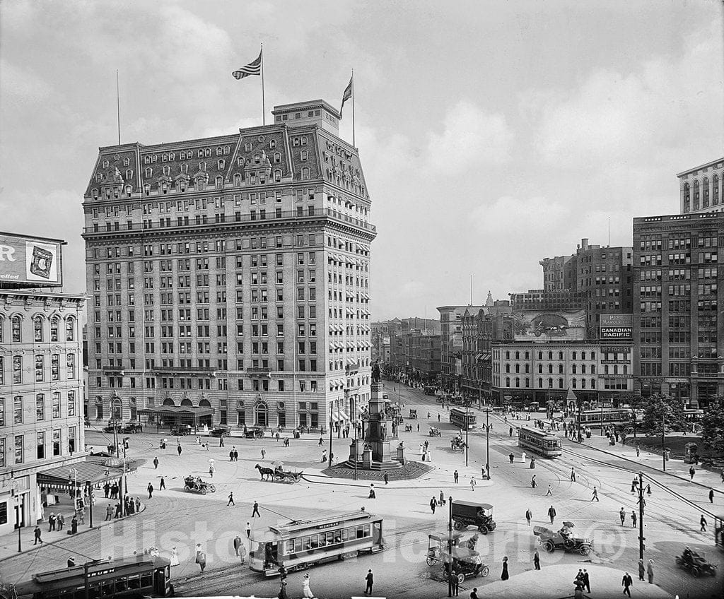 Detroit Historic Black & White Photo, Traffic in Campus Martius Park, c1907 -