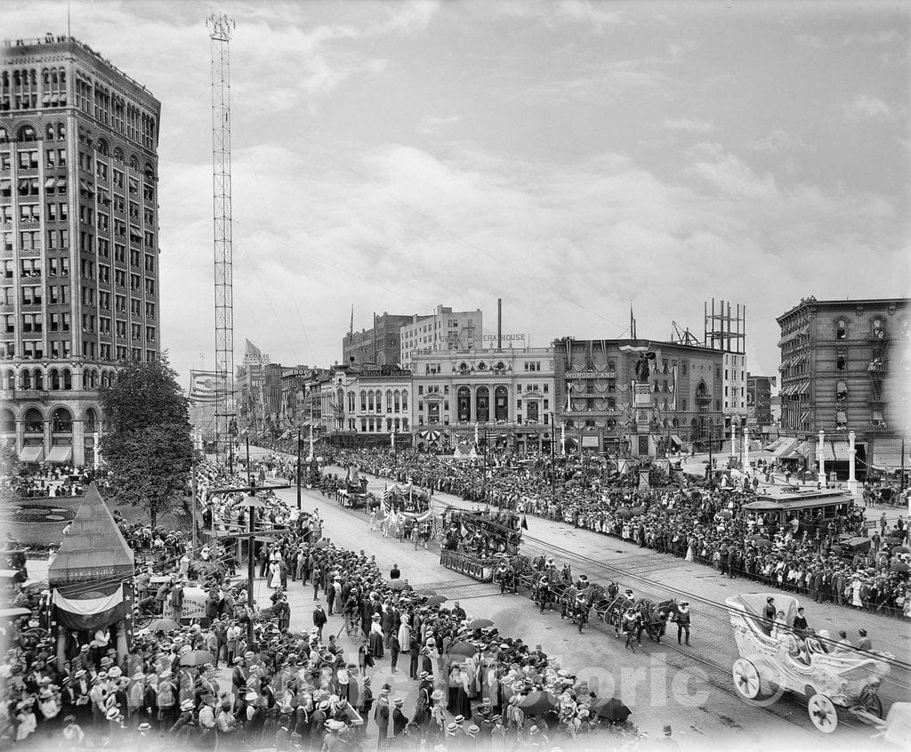 Detroit Historic Black & White Photo, The City of Detroit's Bicentennial Parade, c1901 -