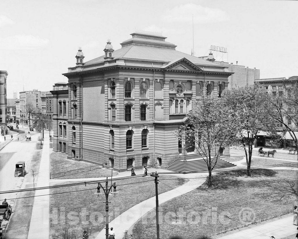 Historic Black & White Photo - Detroit, Michigan - The Public Library, c1906 -