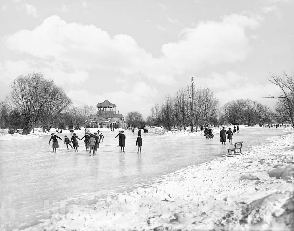 Historic Black & White Photo - Detroit, Michigan - Skating on Belle Isle, c1900 -