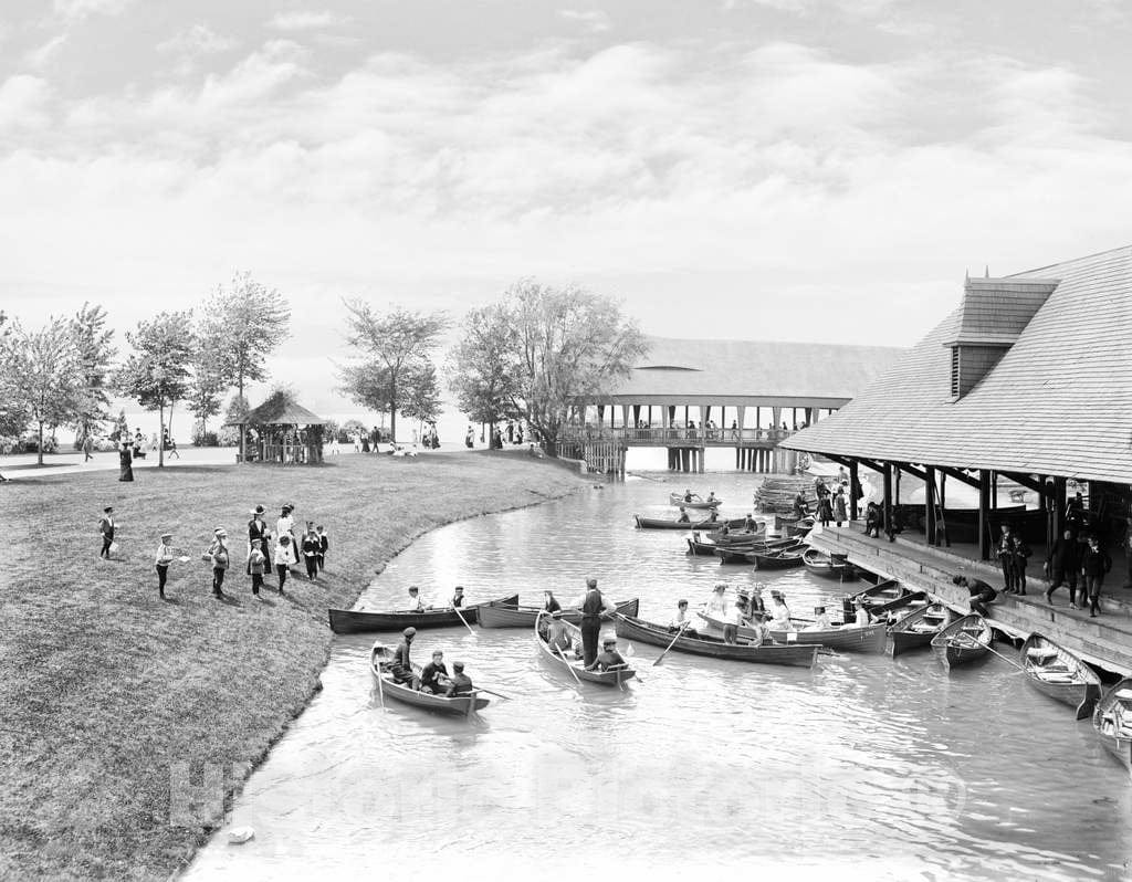 Historic Black & White Photo - Detroit, Michigan - Boating on Belle Isle, c1903 -