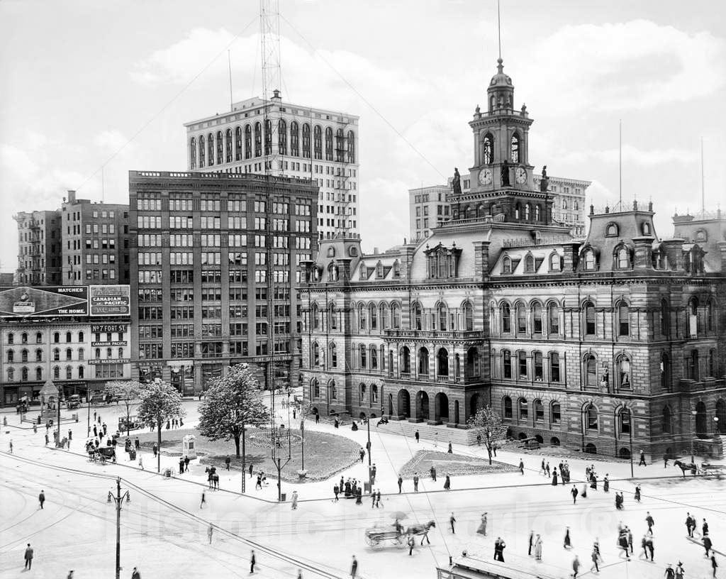 Historic Black & White Photo - Detroit, Michigan - Detroit City Hall on Campus Martius, c1909 -