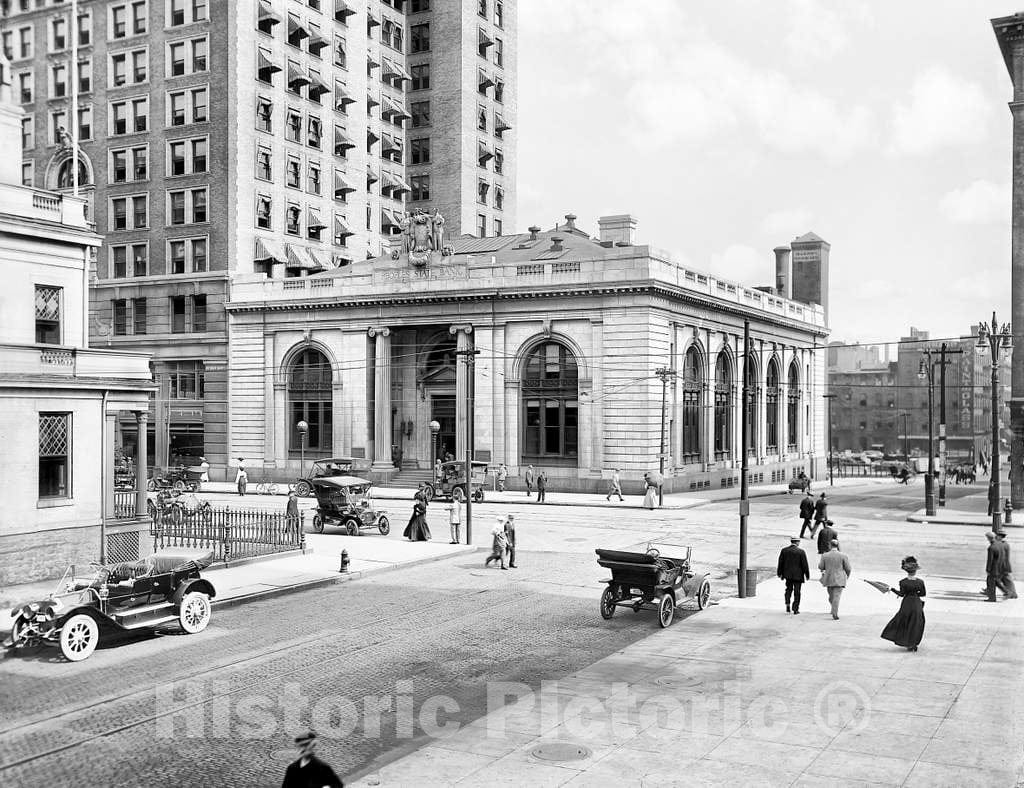 Historic Black & White Photo - Detroit, Michigan - Outside the State Savings Bank, c1910 -