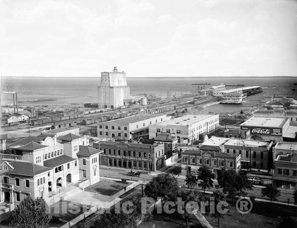 Historic Black & White Photo - Pensacola, Florida Shores - Tarragona Street Wharf, Pensacola, c1910 -