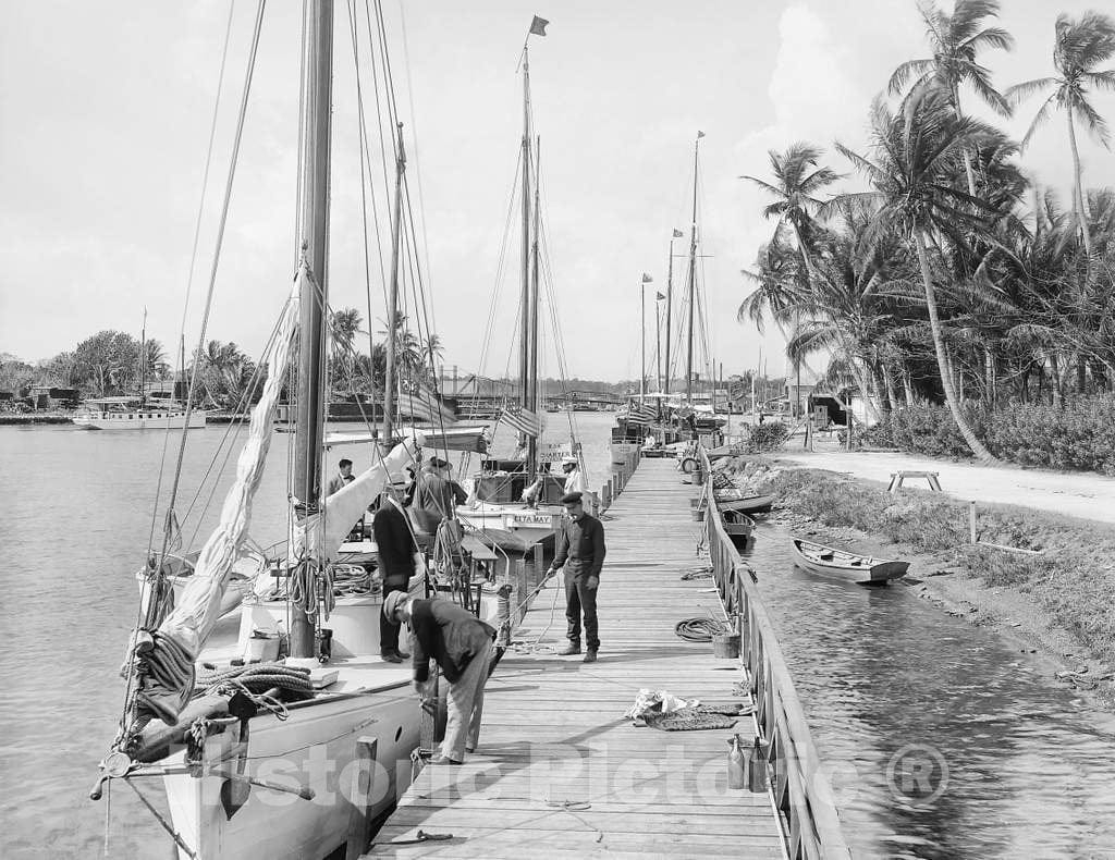 Historic Black & White Photo - Miami, Florida Shores - Boating on the Miami River, c1905 -