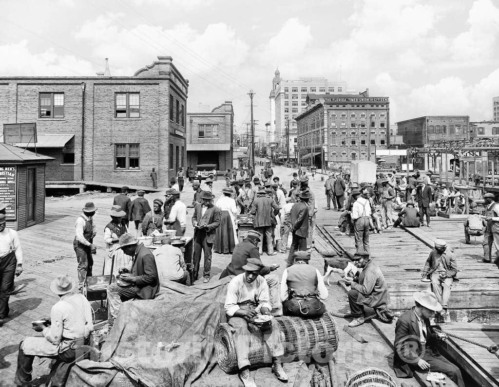 Historic Black & White Photo - Jacksonville, Florida Shores - Workers Breaking on the Jacksonville Docks, c1912 -