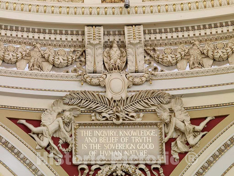 Photo - Main Reading Room. Detail of winged geniuses in pendentive holding an inscribed plaque. - Fine Art Photo Reporduction