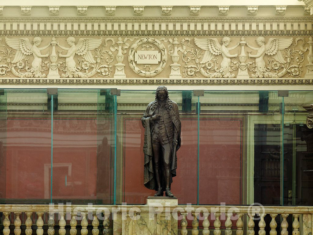 Photo - Main Reading Room. Portrait Statue of Newton Along The Balustrade by The Visitors' Gallery. - Fine Art Photo Reporduction