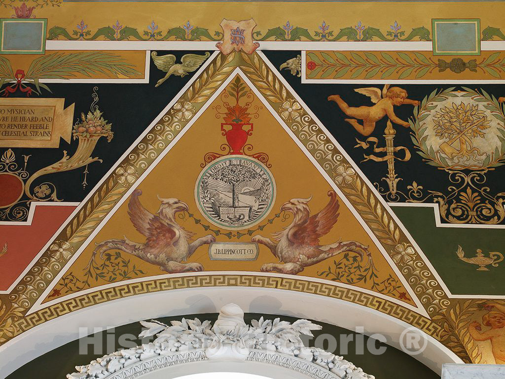 Photo- Second Floor Corridor. Printers' Marks+Columns. Printer's Mark of J.B. Lippincott Co. in North Corridor. 1 Fine Art Photo Reproduction