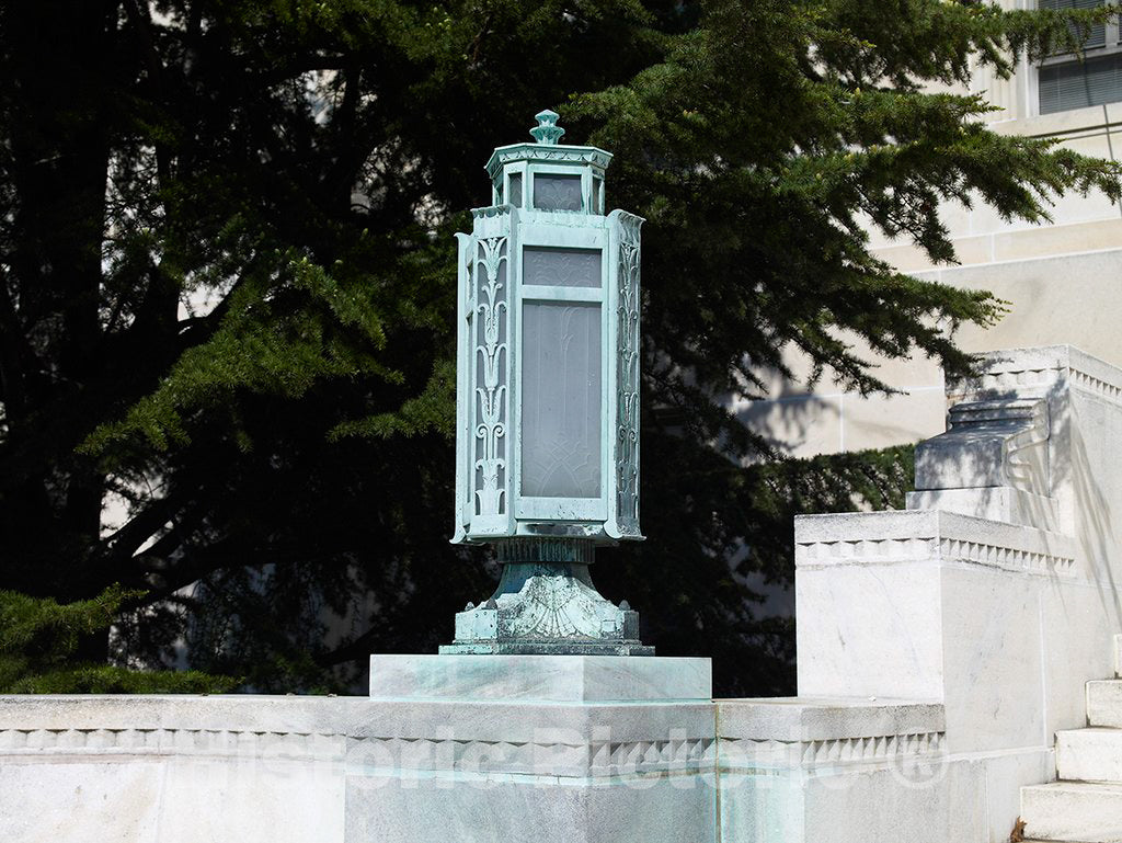 Photo - Exterior View. South Entrance (Independence Avenue), lamp at Bottom of Staircase. Library of Congress John Adams Building, Washington, D.C.- Fine Art Photo Reporduction