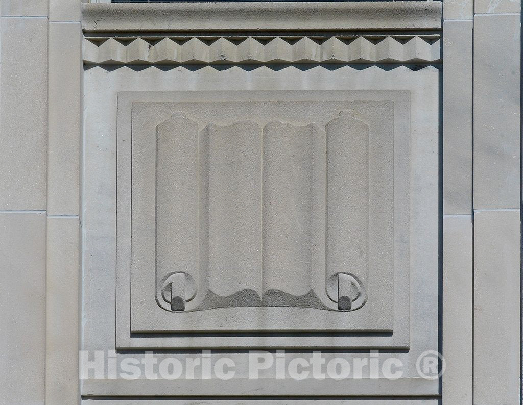 Photo - Exterior View. Detail of Book Scroll. Library of Congress John Adams Building, Washington, D.C.- Fine Art Photo Reporduction