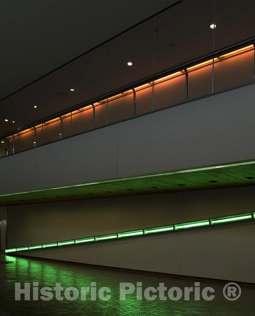 Photo - Untitled Sculpture with Green and red Fluorescent Lights, Entrance Lobby of The Federal Building and U.S. Courthouse, Anchorage, Alaska- Fine Art Photo Reporduction