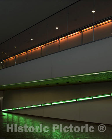Photo - Untitled Sculpture with Green and red Fluorescent Lights, Entrance Lobby of The Federal Building and U.S. Courthouse, Anchorage, Alaska- Fine Art Photo Reporduction