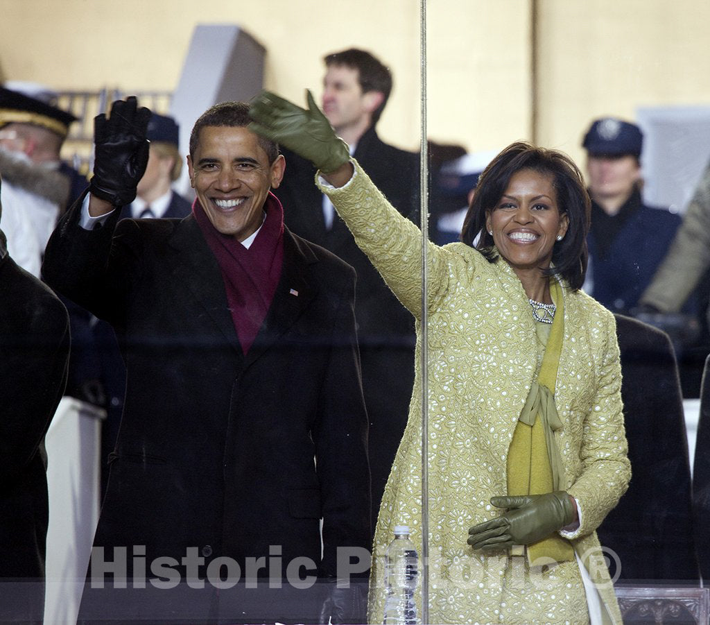 Washington, D.C. Photo - 2009 Inaugural Parade. Michelle and Barack Obama Watch The Parade from The Viewing Stand in Front of The White House, Washington, D.C.