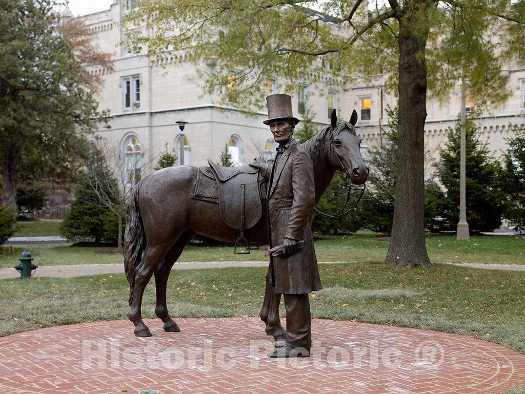 Photo- Bronze Statue of Abraham Lincoln and his Horse at The Lincoln Summer Home Located on The Grounds of The Armed Forces Retirement Home in Northwest Washington, D.C.