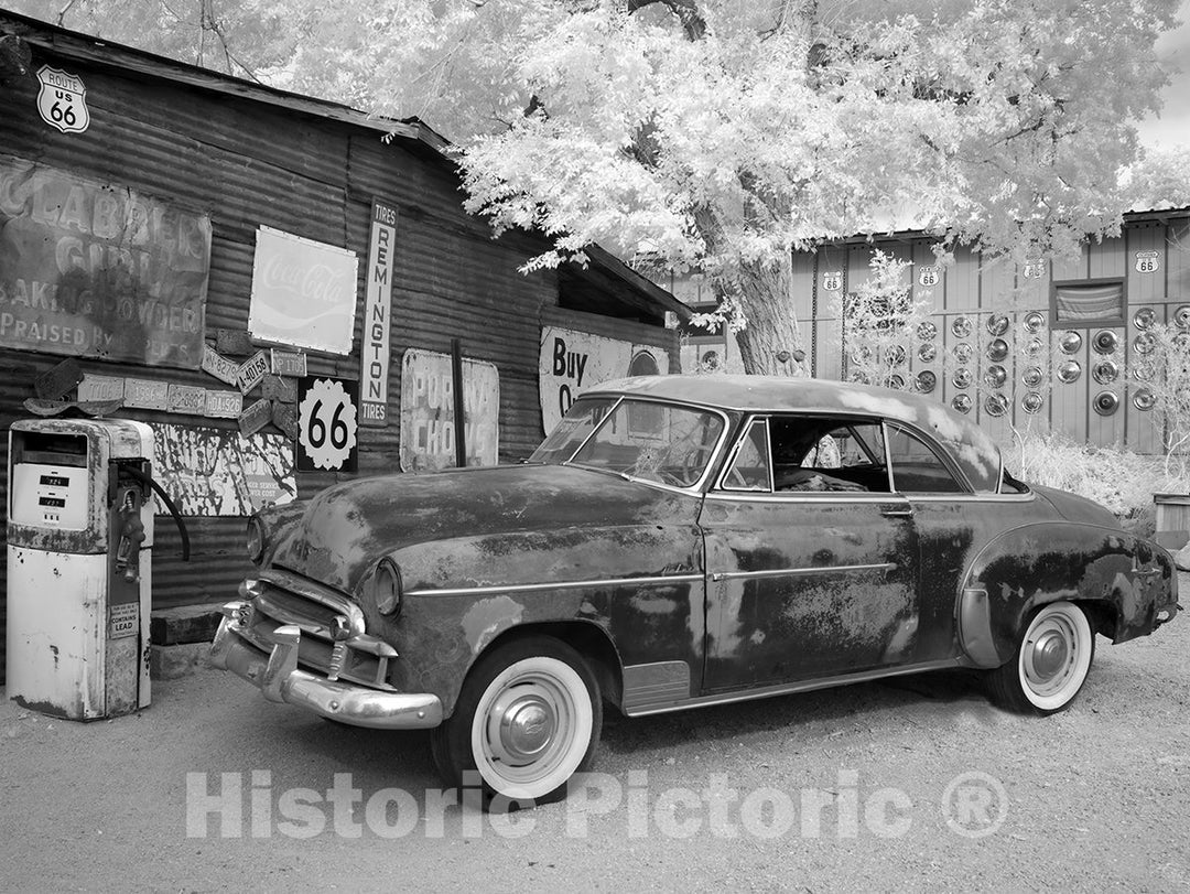 Hackberry, AZ Photo - View of Old car and Gas Pump at The General Store, Route 66-