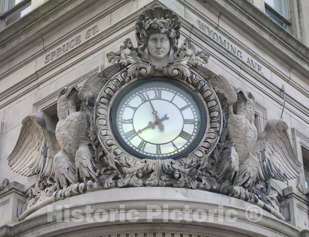 Scranton, PA Photo - Clock Detail, Spruce Street and Wyoming Avenue, Scranton, Pennsylvania