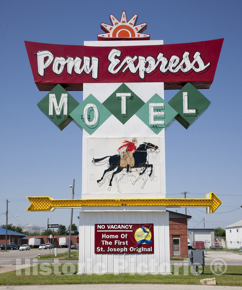 Saint Joseph, MO Photo - Pony Express Motel Sign, St. Joseph, Missouri