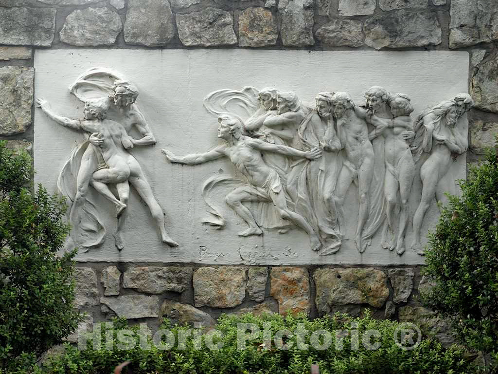 Photo - Villa Finale Historic Mansion bas Relief in Garden, San Antonio, Texas- Fine Art Photo Reporduction