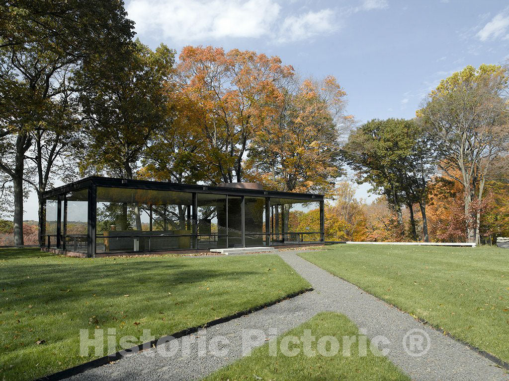 New Canaan, CT Photo - Fall View of Philip Johnson's Glass House, New Canaan, Connecticut