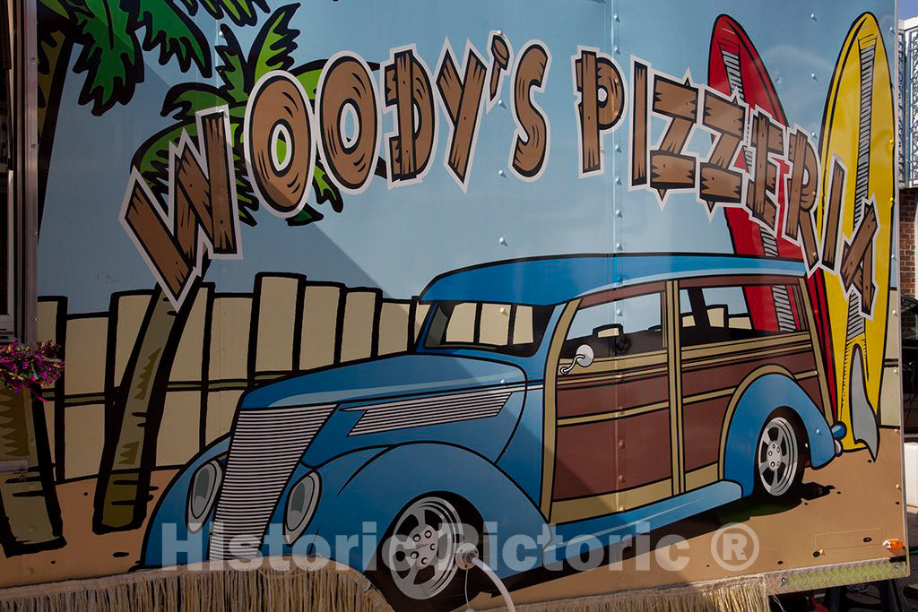 Photo - Woody's Pizzeria Sign at The Mardi Gras Celebration in Mobile, Alabama- Fine Art Photo Reporduction