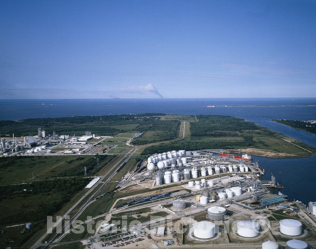 Houston, TX Photo - Aerial View of Oil Refinery Next to The Gulf of Mexico Near Houston, Texas