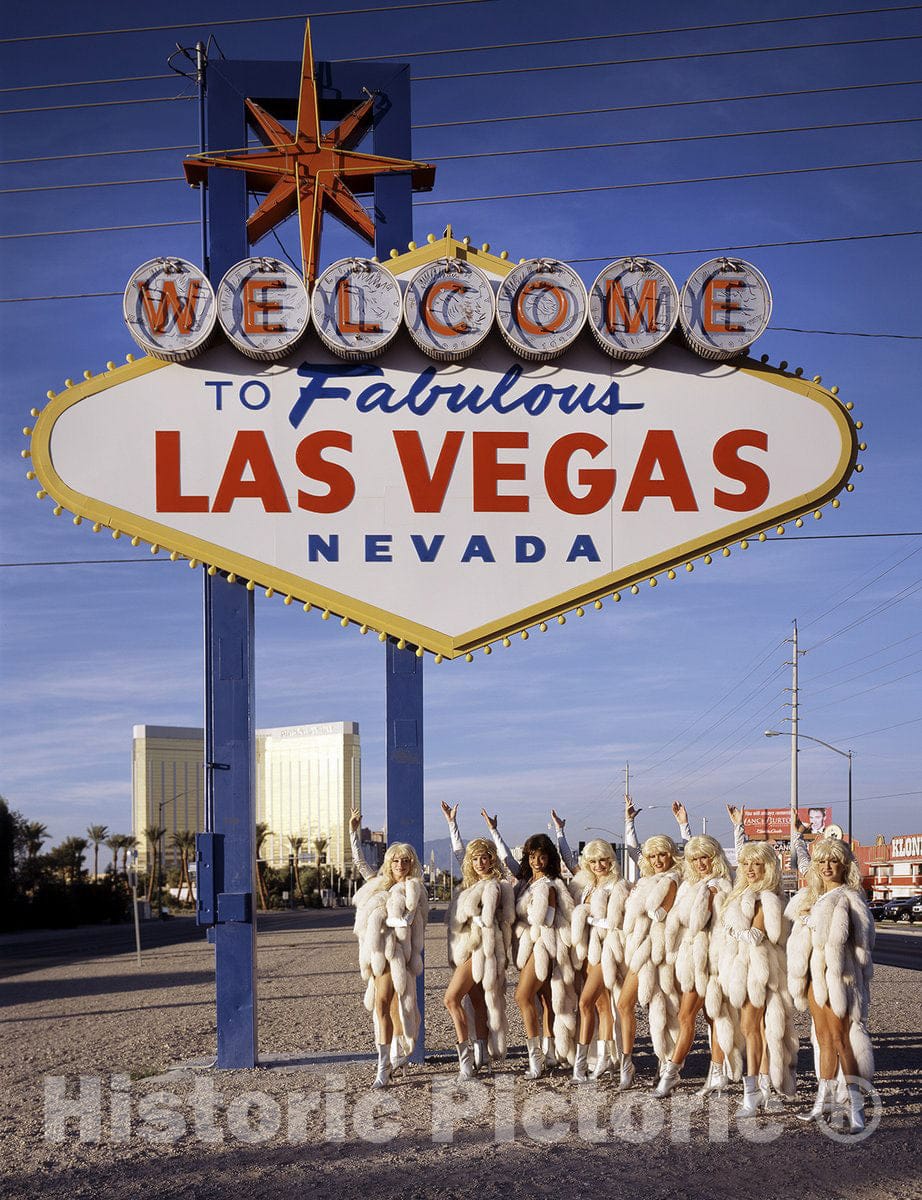 Las Vegas, NV Photo - Showgirl in Front of The Historic Las Vegas Sign-