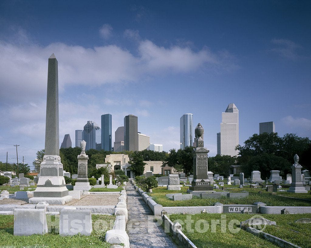 Houston, TX Photo - Cityscape from Beth Israel Cemetery, Houston, Texas