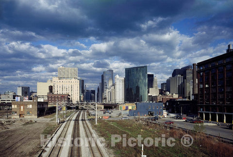 Chicago, IL Photo - Skyline and Train Tracks, Chicago, Illinois
