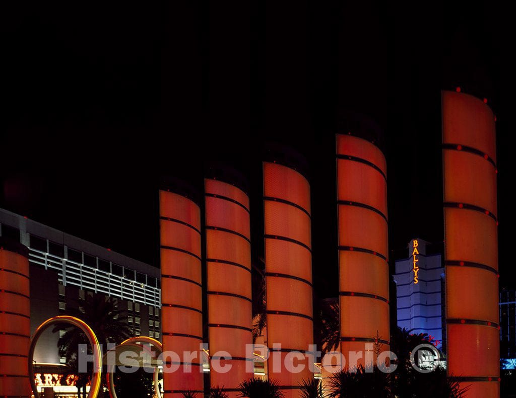 Las Vegas, NV Photo - Glowing people mover and porte-cochere at Bally's, Las Vegas, Nevada