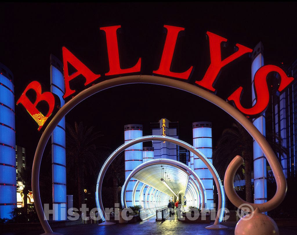 Las Vegas, NV Photo - Glowing People Mover and Porte-Cochere at Bally's, Las Vegas, Nevada