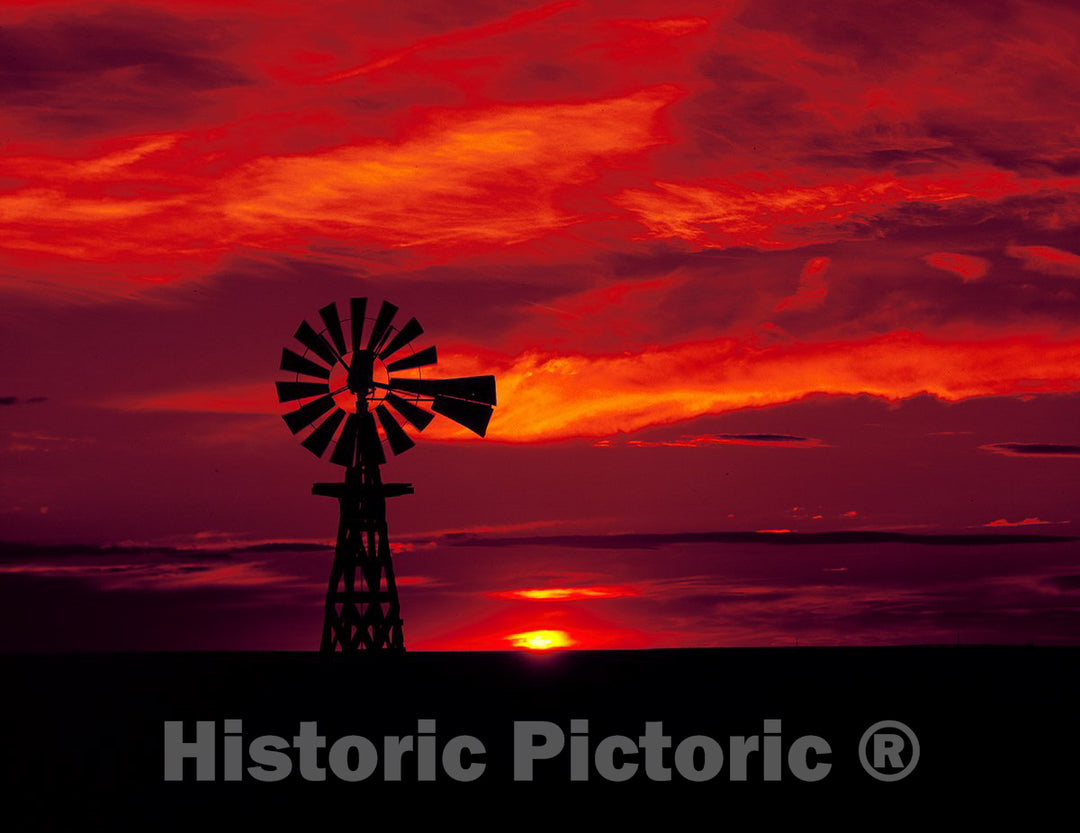 Eastern Colorado Photo - Windmill silhouetted at sunset