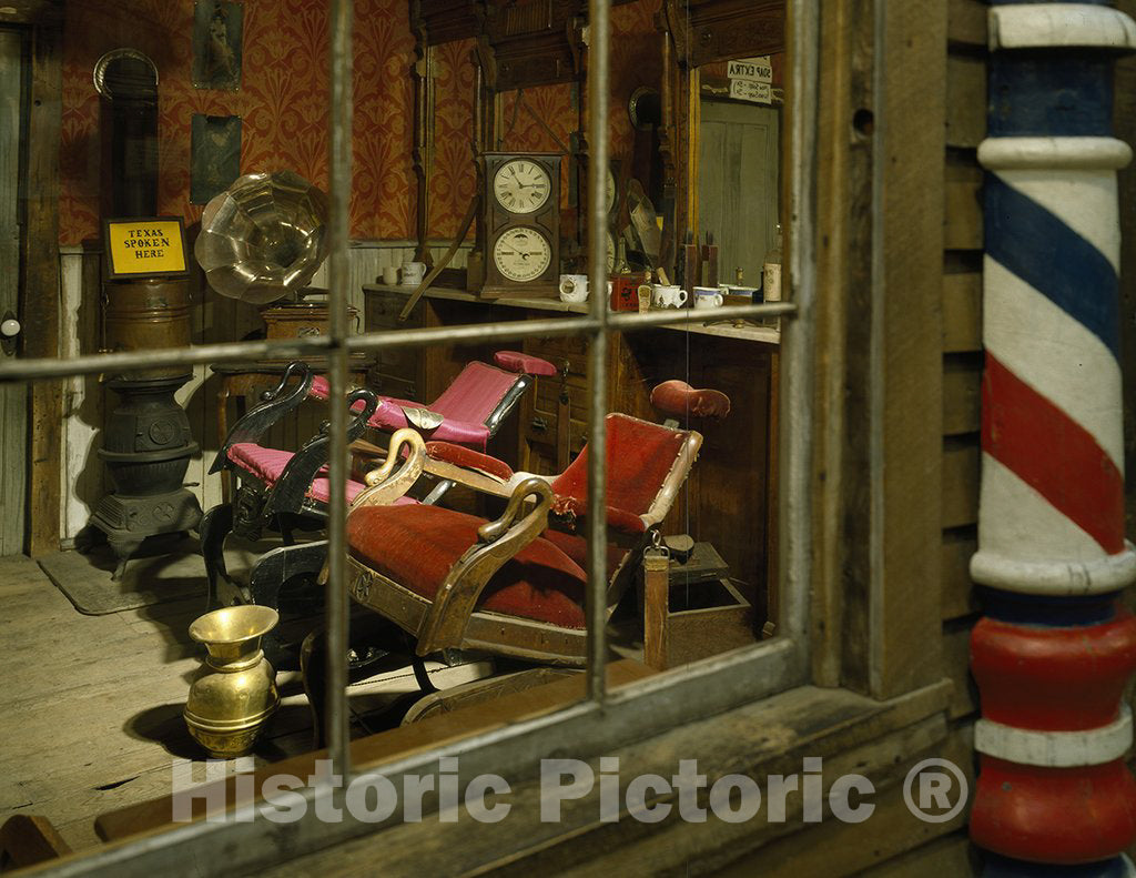 Colorado Springs, CO Photo - Despite The Texas Spoken here Sign, This Barber Shop was Photographed at The Ghost Town Museum in Colorado Springs, Colorado