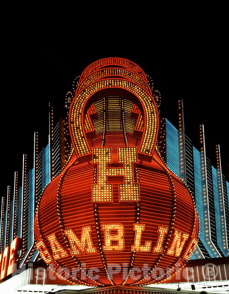 Las Vegas, NV Photo - Neon Sign at The Horseshoe Casino, Las Vegas, Nevada