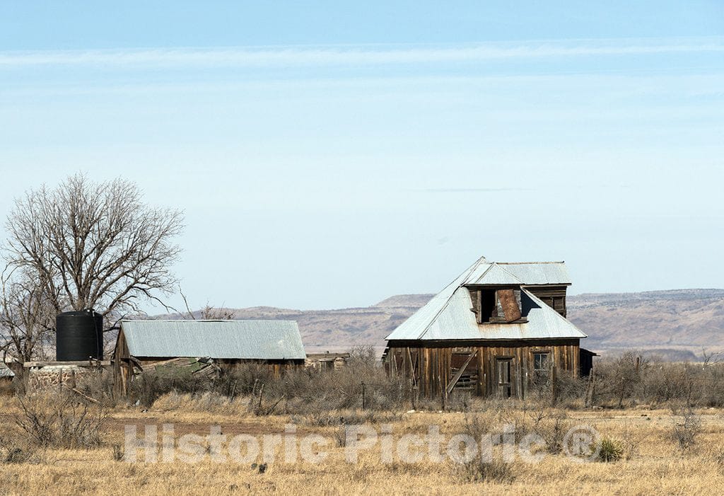 Brewster County, TX Photo - A pitched-Metal-roof Structure, Common in Rural West Texas, North of Alpine