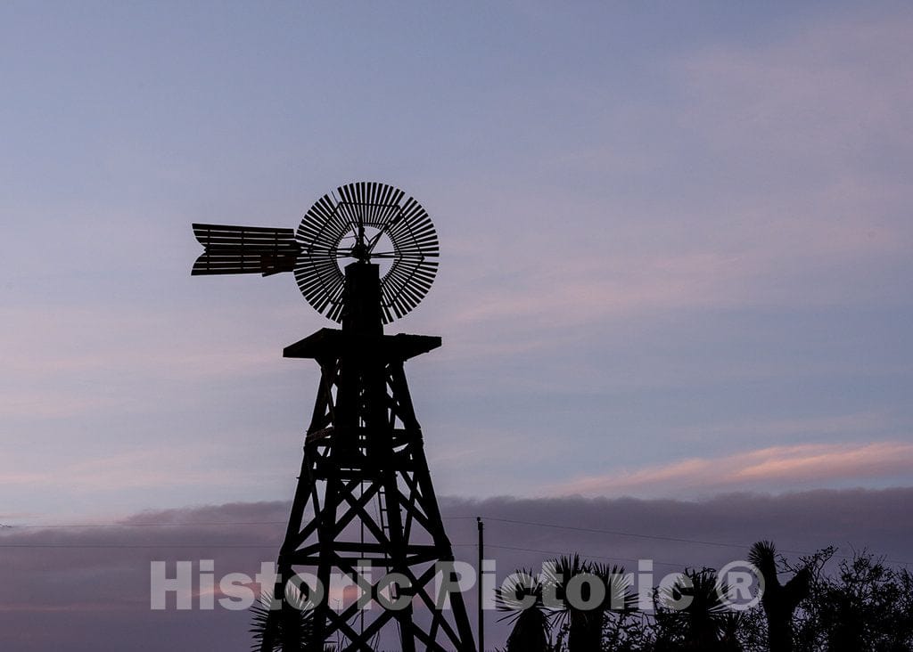 Photo - Silhouetted Windmill in Trans-Pecos Texas- Fine Art Photo Reporduction