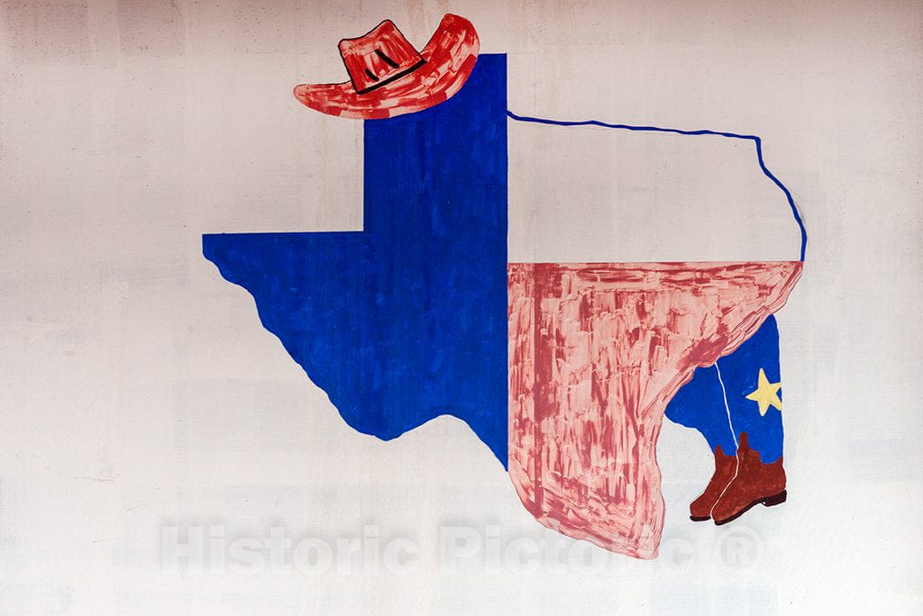 Photo - A Fanciful map of Texas, depicted on a Downtown Wall in Pecos, The seat of Reeves County, Texas- Fine Art Photo Reporduction